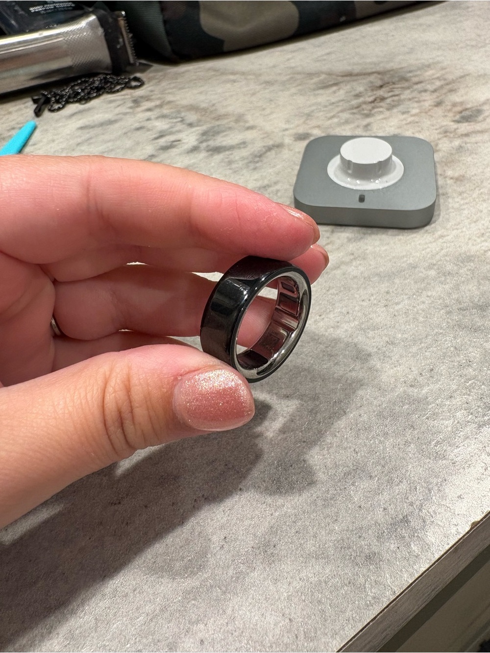 Oura Smart Ring Black Ceramic with Silver Inner Band